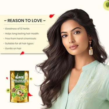 VCare Herbal Hair Wash And Conditioner For Men And Women| 100% Natural With 12+ Herbs Amla, Shikakai, Bhringraj, Hibiscus Powder For All Hair Type,-100gm (Pack Of 3)